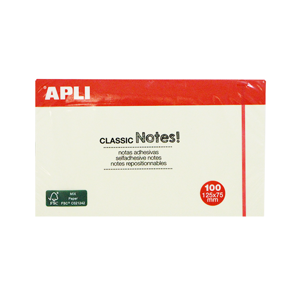 Notes repositionnables Apli 125x75 jaune - 100 Feuilles Classic Notes