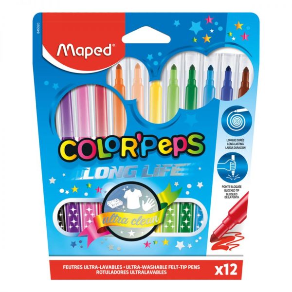 FEUTRE COLOR'PEPS LONG LIFE 12 COULEURS "MAPED" REF: 845020