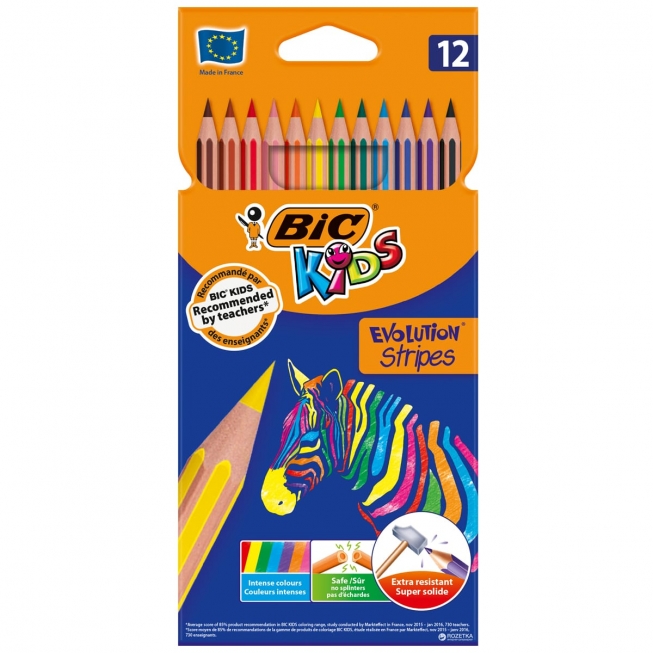 Paquet de 12 crayons de couleur Bic Kids Evolution stripes tunisie