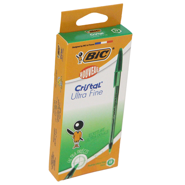 Pack de 12 Stylos BIC Cristal Ultra Fine 0.7 mm - Vert