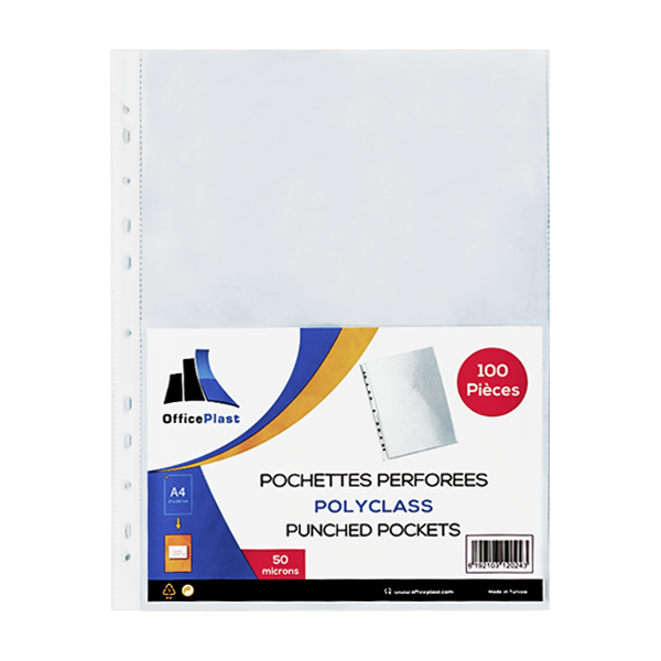 Pack de 50 Pochettes Perforées PP OfficePlast 80 Microns 