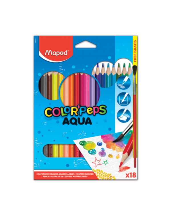 Crayon coul. 18/18 aquarellable Maped + pinceau