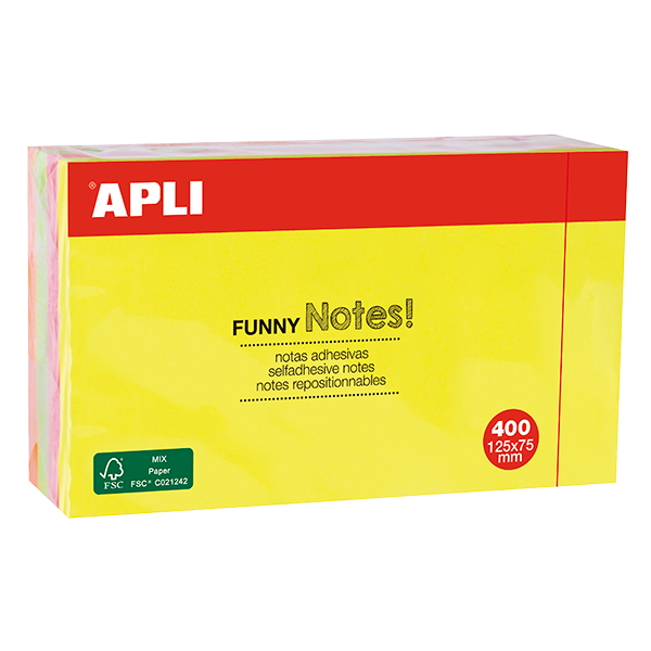 Notes repositionnables Apli 125×75 assorties vif – 400 Feuilles Classic Notes