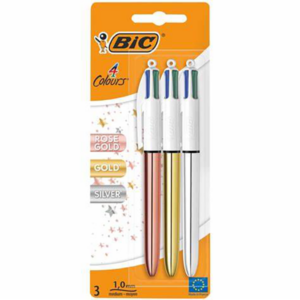 BIC 4 Couleurs Stylos Métallisés - Or Rose, Shine Argenté, Shine Doré