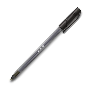 Stylo à bille SCRIBE noir avec pointe de 1,0 mm, idéal pour une écriture fluide et précise au quotidien. Design moderne avec corps transparent et accents noirs, parfait pour le bureau ou l'école