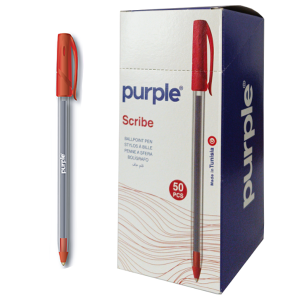 Boite-50-Stylos-a-Bille-Pointe-10-mm-SCRIBE-Purple-Rouge-Papel-Tunisie