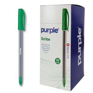 Boite-50-Stylos-a-Bille-Pointe-10-mm-SCRIBE-Purple-Vert-Papel-Tunisie