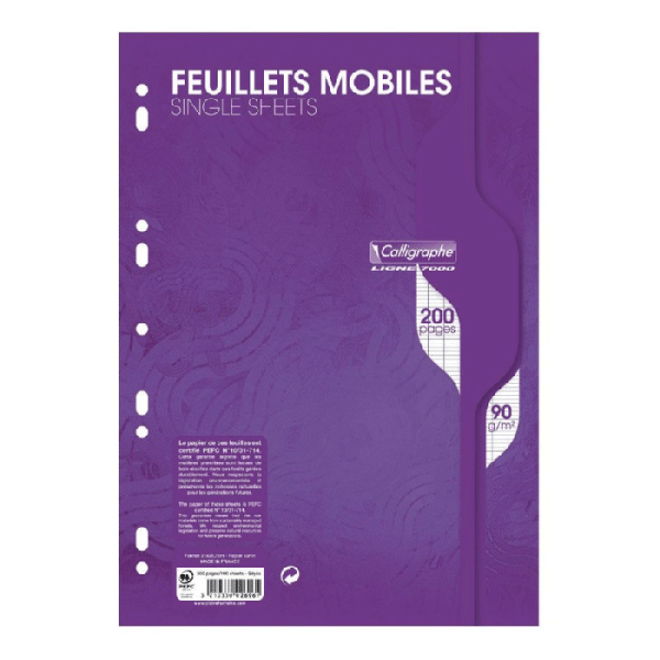 Feuilles Mobiles Calligraphe 7000 A4 200 Pages 90gr SEYES